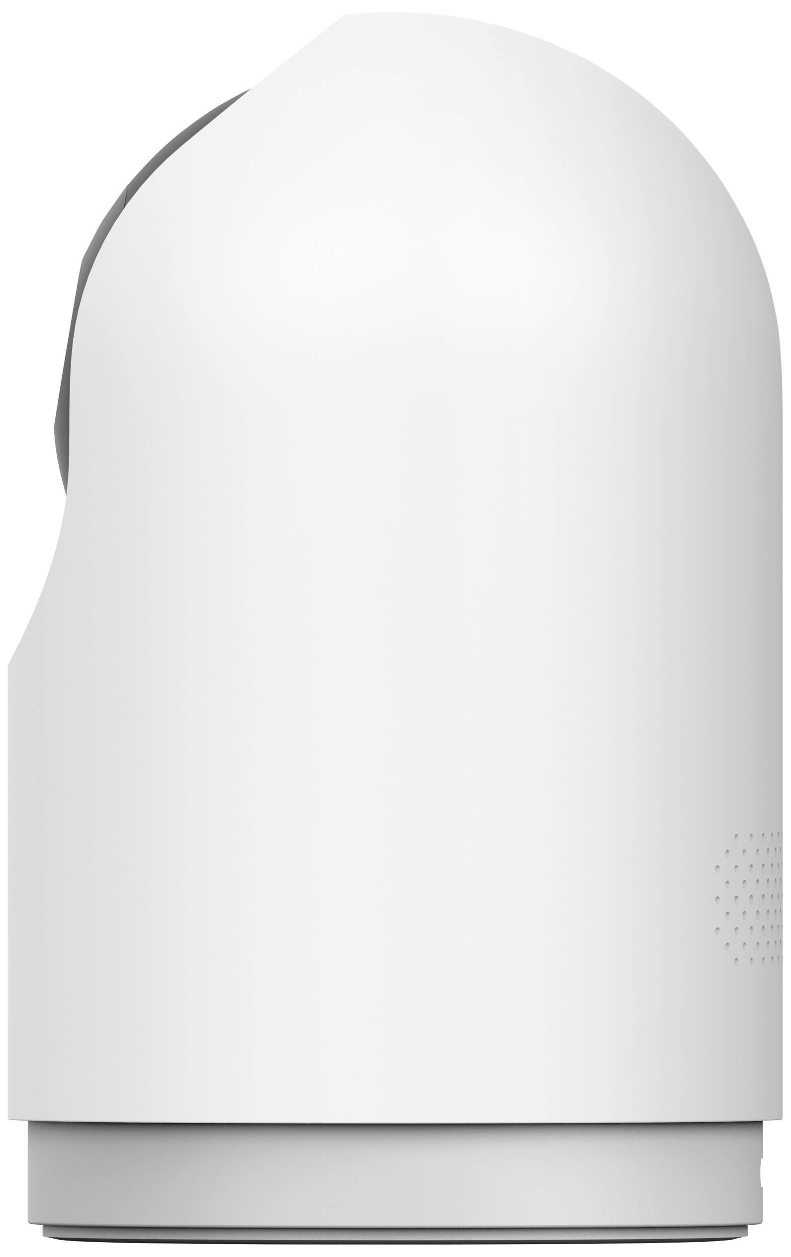 White, cylindrical device with a rounded top, possibly a camera or sensor, side view.