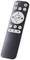 Black remote control with multiple buttons and symbols for operating an electrical device, such as a fan or a lamp.