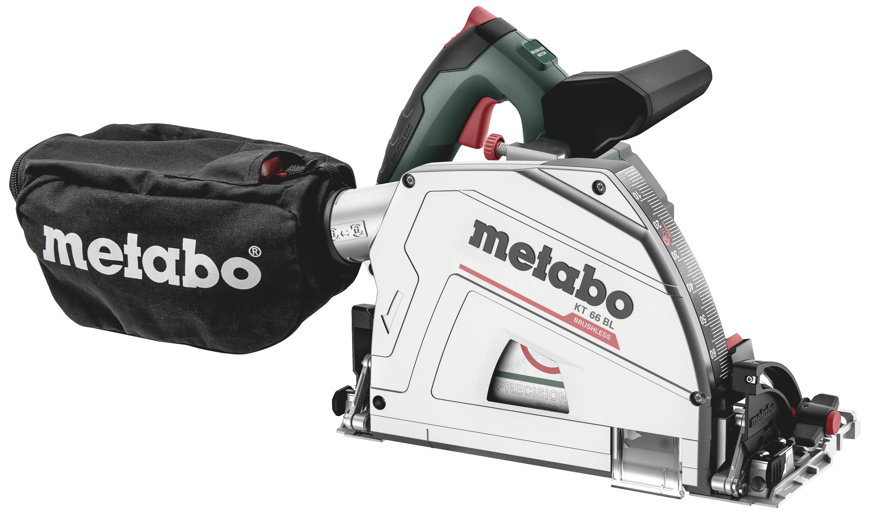 A Metabo hand circular saw with dust bag, suitable for precise cuts in wood and metal. The main colour is silver.