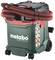Industrial vacuum cleaner with red hose and black lid, brand 'Metabo', green housing, model AS 36-18 L 30 PC-CC.