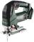 Green Metabo jigsaw with ergonomic handle. Commercial use, robust design, suitable for woodworking and metalworking.
