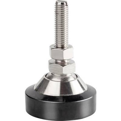 Adjustable machine foot made of stainless steel with threaded rod and rubber surface, for levelling and stabilising machinery.