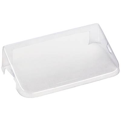 Plastic cover, transparent, rectangular, slightly raised, without discernible markings or details. Purpose unclear.