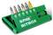 A green bitset with six different colour bits for screwdrivers. Brand name 'SPAX BITBOX' printed on the box.