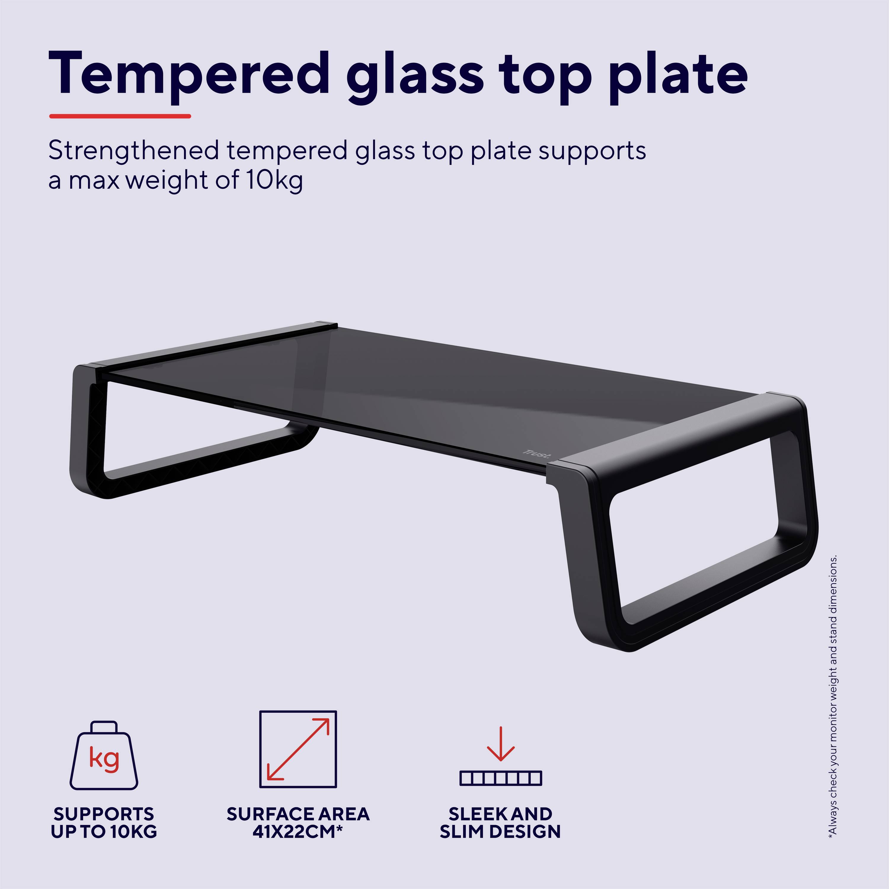 'Tempered Glass Shelf Top - Supports up to 10 kg, Area 41x22 cm. Elegant and Slimline Design.'