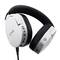 White over-ear headphones with black ear cushions and control buttons on the side.