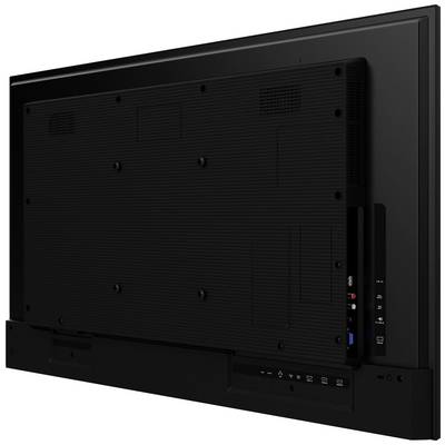 Rear view of a large, black flat-screen television, showing connections and ventilation slots. Screen is not visible.