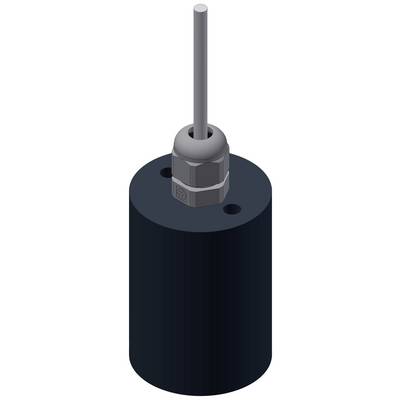 Black cylindrical sensor with cable connection at the top, suitable for industrial applications or measuring devices.