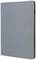 A closed, grey tablet case in a vertical position with a slightly visible logo on the front.
