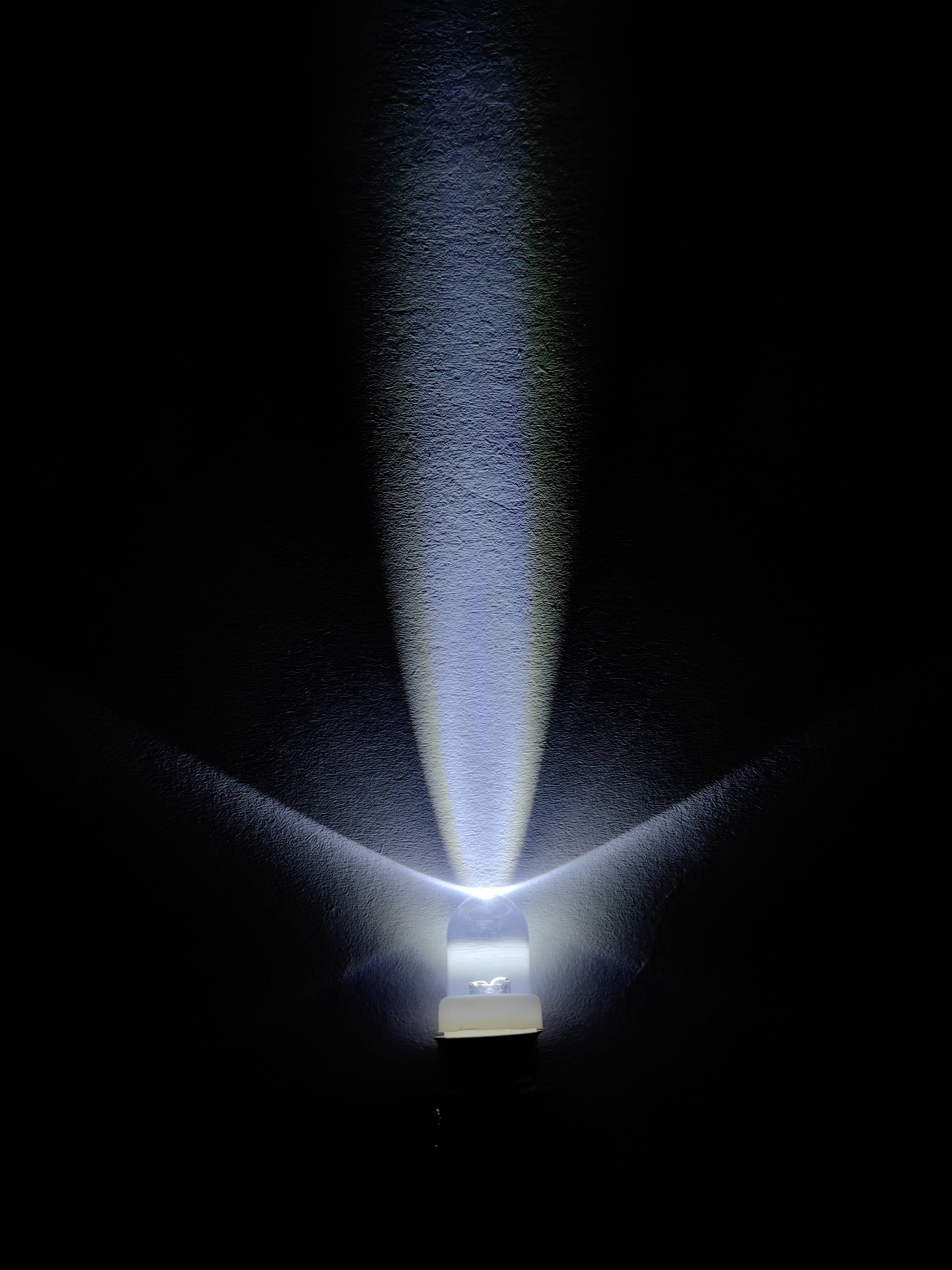 A light beam shines from a small source, projecting a Y-shaped pattern onto a wall, surrounded by a dark environment.