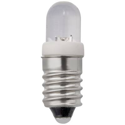 A small LED light bulb with a silver screw base and a transparent plastic cover for use in electrical devices.