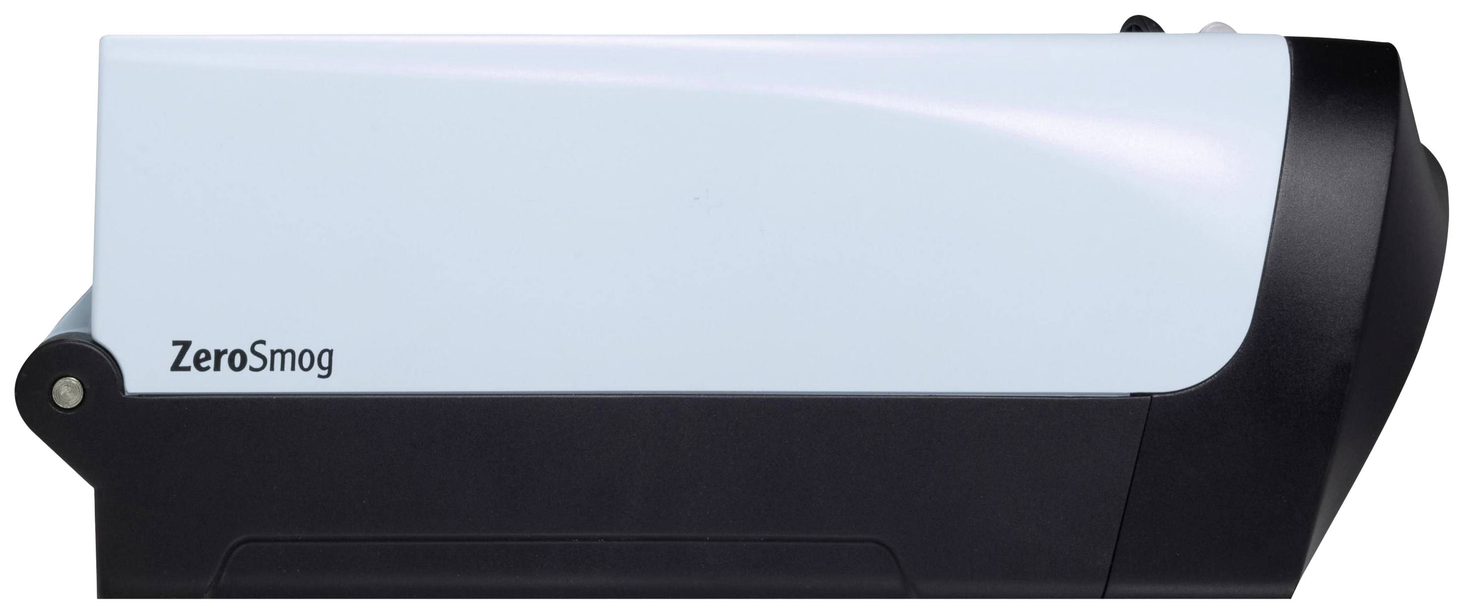 A sleek device with 'ZeroSmog' written on the side, in light blue and black colours. Ideal for clean air control.