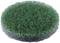 A round, green scouring pad. Suitable for cleaning surfaces.