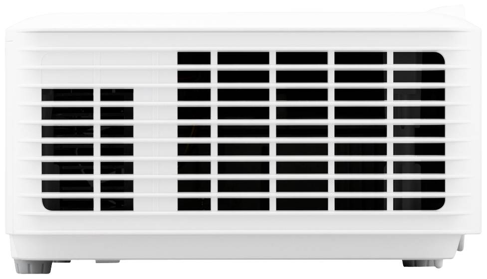 A white air conditioning unit with visible ventilation slots on the front.