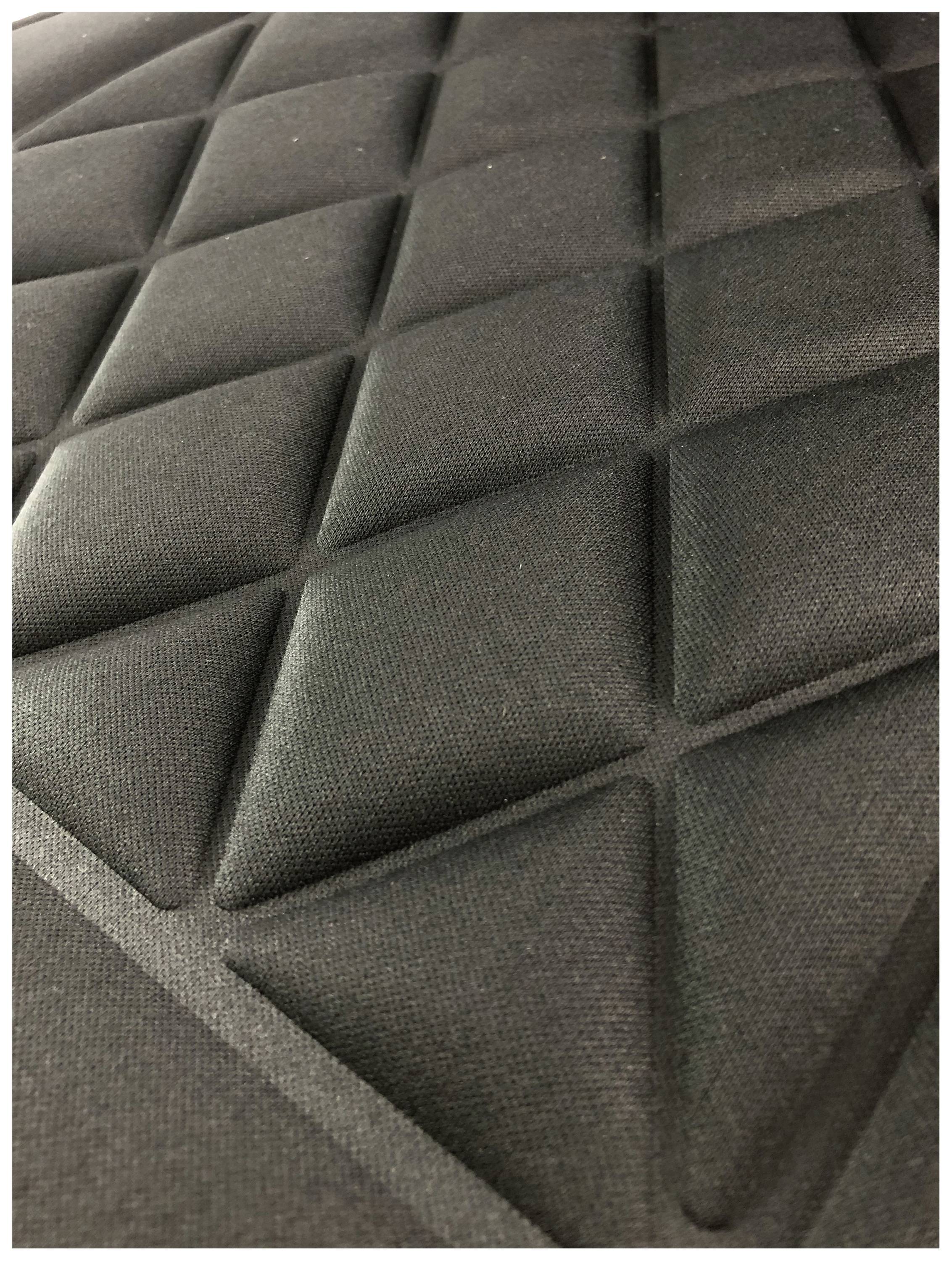 Black, padded surface with a diamond-shaped pattern.