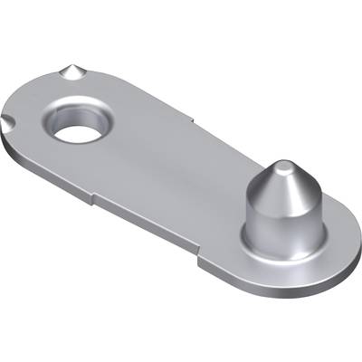Metal component with two rounded protrusions of differing sizes and a drilled hole, demonstrating functional elements of a technical structure.