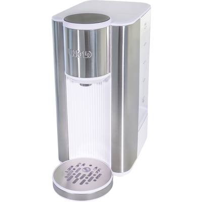 Stainless steel sparkling water maker with drip tray, suitable for making fizzy water at home.