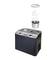 Ice cream maker with stainless steel casing, two control buttons and removable metal container. Accessories: mixing tool, lid attachment.