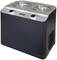 Ice cream maker with two transparent lids and adjustment dials. Silver top, black casing, brand 'Unold'.