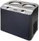'Black ice cream machine with two stainless steel containers and two control buttons. Unold brand logo on the front.'
