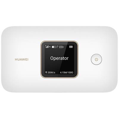 Mobile Wi-Fi hotspot by Huawei with a screen displaying 'Operator' and connection details, with a power button next to it.