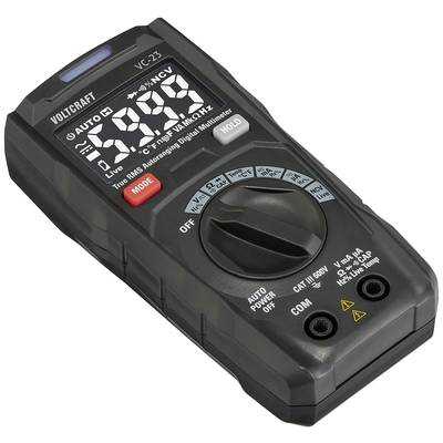Digital multimeter with black casing. Displaying '0.00' on the screen. Rotary switch for various measurement functions.