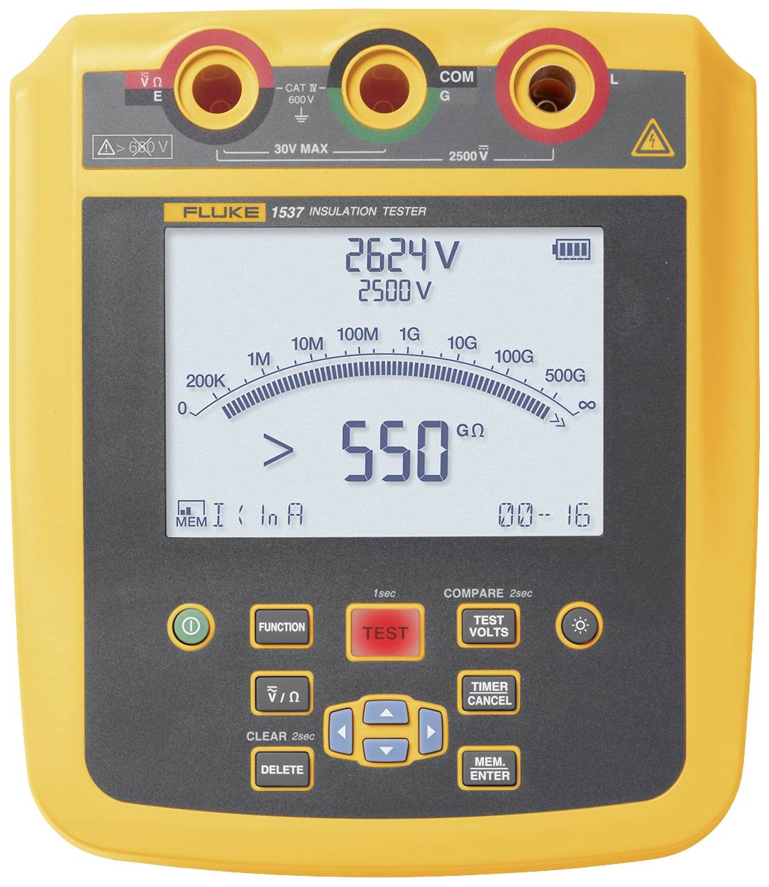 Fluke 1537 Insulation tester 250 V, 500 V, 1000 V, 2500 V 500 GΩ