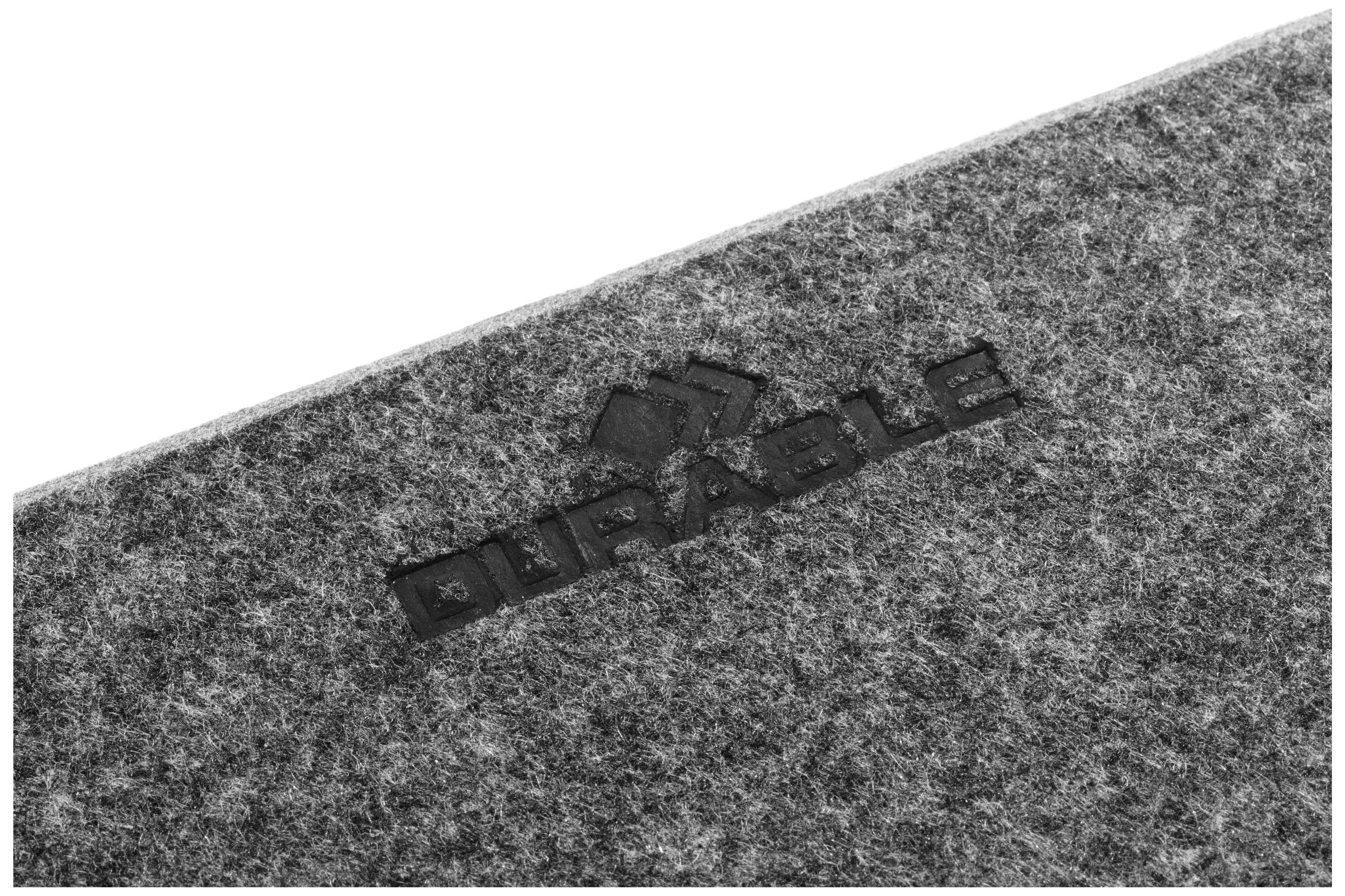 Grey felt underlay with embossed logo in the centre.