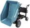 Electric wheelbarrow with blue load area and three wheels, brand 'Makita'.