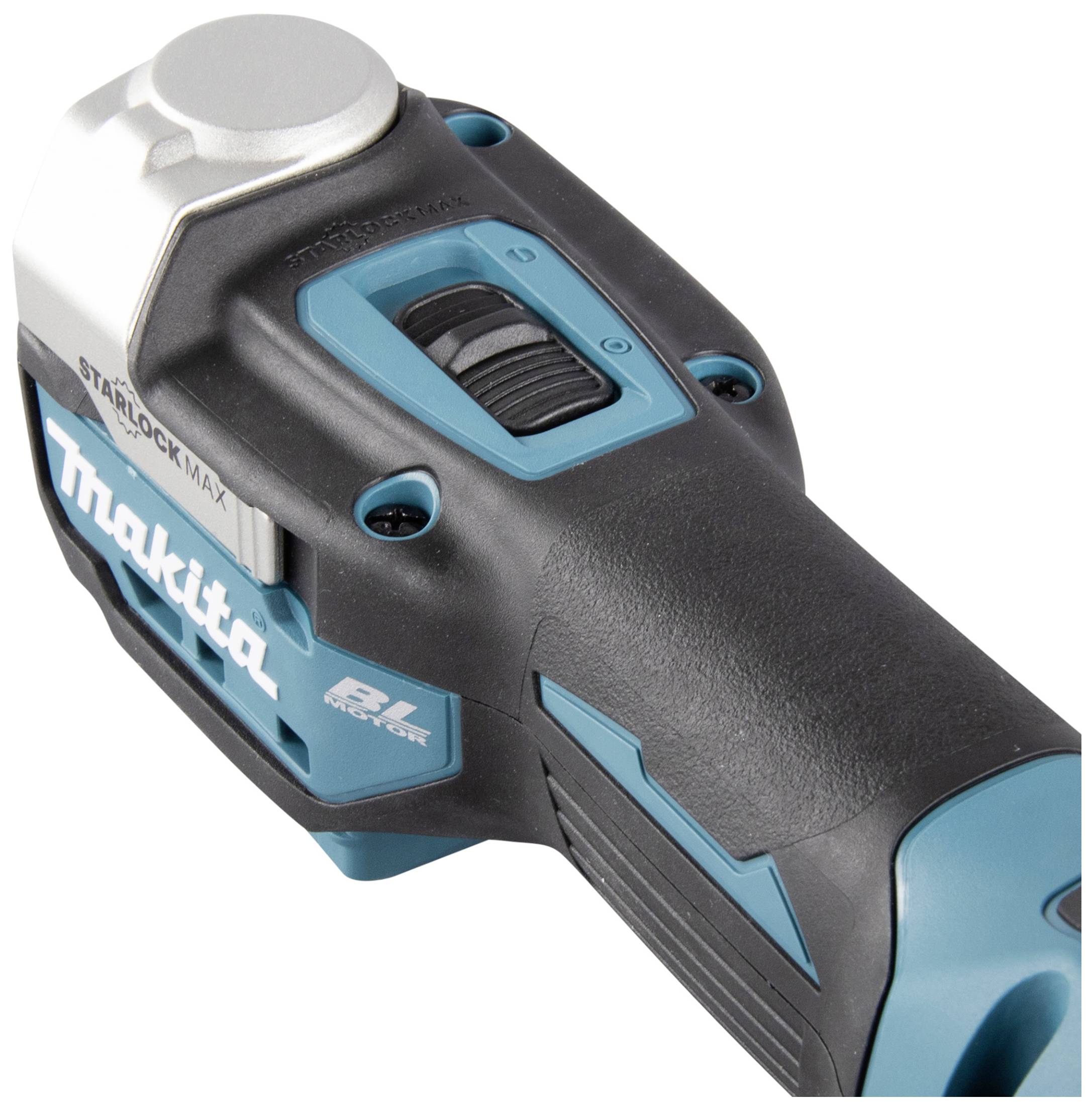 Black and blue cordless drill with a grey grip and adjustment dial. 'Makita' brand name visible.