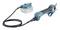 Electric scissors with rechargeable battery and cable, blue-black design, suitable for craft or professional cutting tasks.