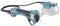 Battery-powered pruning shears in turquoise by Makita, with a black handle and sharp cutting blade, cable and battery at the back.