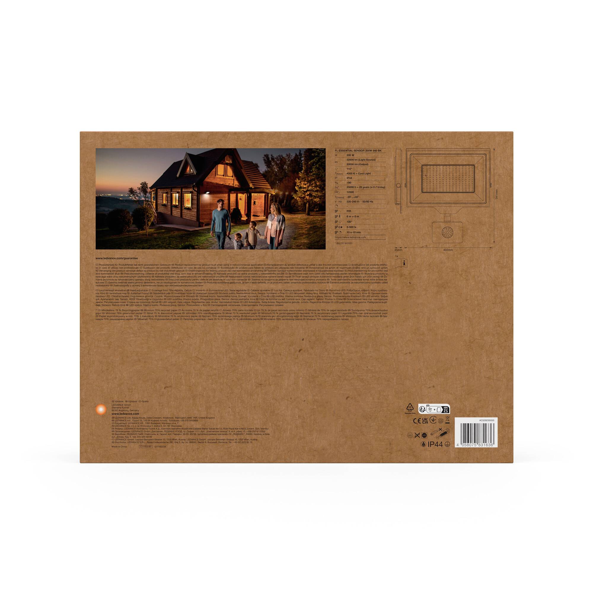 A family stands in front of a house at sunset. The scene appears peaceful and inviting. Text in smaller paragraphs is also visible.