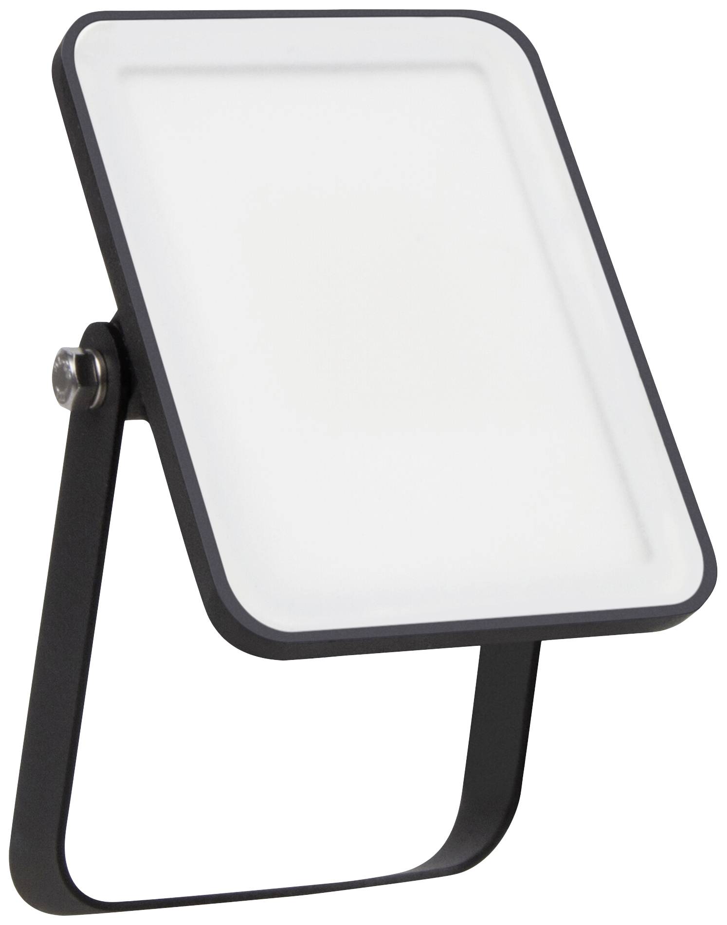 A rectangular LED floodlight on an adjustable stand. The floodlight has a black border and a white diffuser screen.