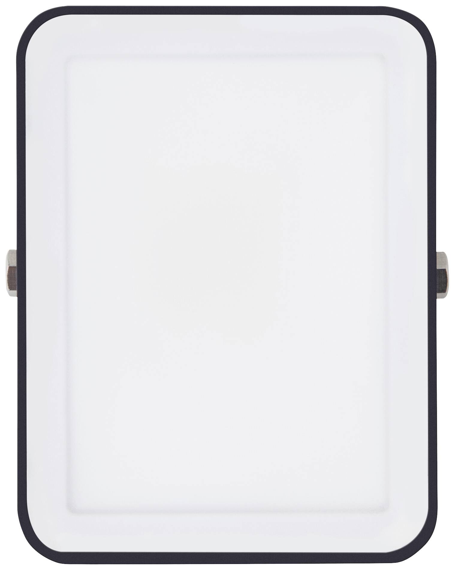 A rectangular, white LED light with a black border, mounted on a wall.