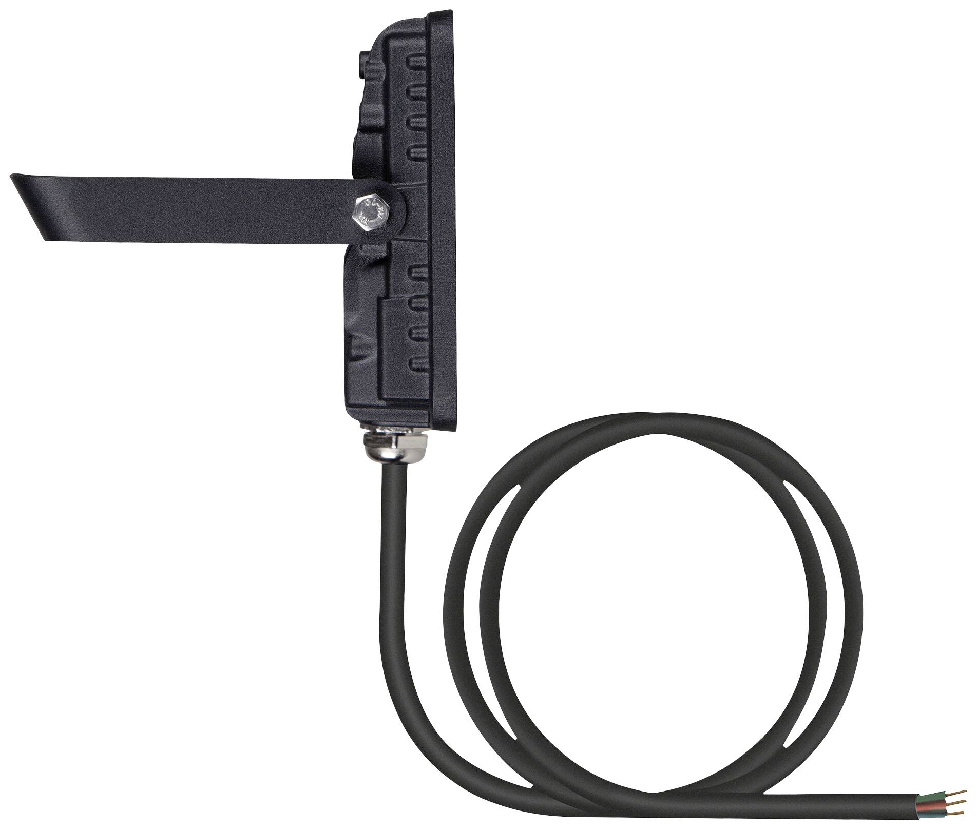 Side view of an electrical switch with lever and cable. The lever is on the left side, the cable is coiled on the right.