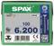 Box of 100 screws, size 6x200, SPAX brand, with QR code and note 'Made in Germany'