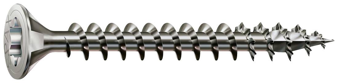 Metal countersunk screw with full thread, suitable for wood connections.