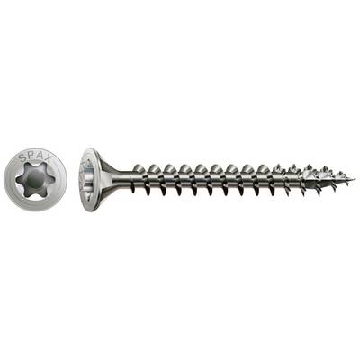 A silver Torx screw with milling ribs, shown from side and front views. Brand name 'SPAX' visible on the head.