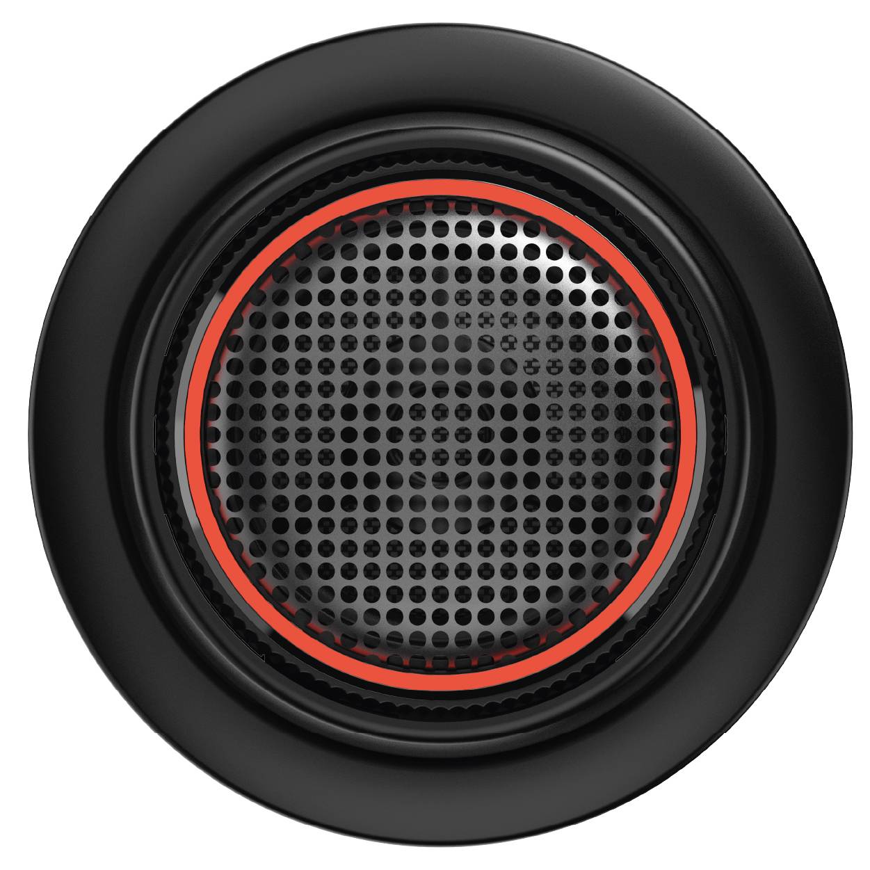 A black speaker with a red border in the centre.