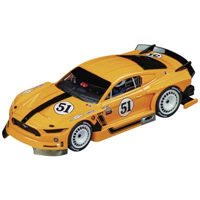 An orange racing toy car with the number 51 on the door and bonnet. The car has black details and racing stripes.