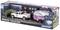 'Metal Toy: White Pickup with Pink Horse Trailer. Revell Model at 1:64 Scale. Packaging Depicts Mountain Landscape.'