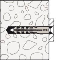 'Schematic representation of a wall plug in a wall. The plug is anchored in a drill hole to provide support in a textured surface.'