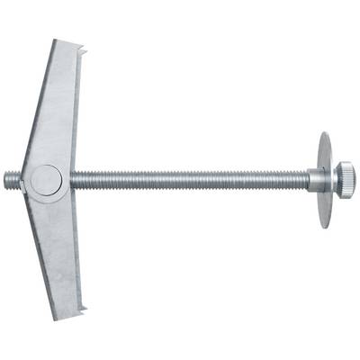 Metal cavity anchor with wings and threaded rod, used for securing objects to hollow wall surfaces.