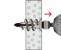 'Installing Cable' – Drill through a wall, arrow indicates direction of rotation. Main purpose: Routing a cable through a blocked structure.