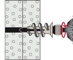 A drill penetrates a wall; the drill is shown cut away from the side. Screw thread demonstrates the fixing process.