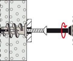 Diagram of a screw rotating anticlockwise to secure an object with springs between two walls.