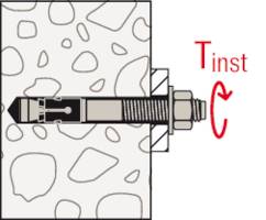 Bolt cutter incorrectly anchored in wall; text 'Tinst' indicates direction of rotation.