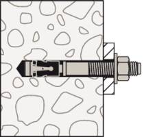 Technical Drawing: A bolt anchor is anchored in concrete, shown in cross-section. The bolt displays details of the anchoring.