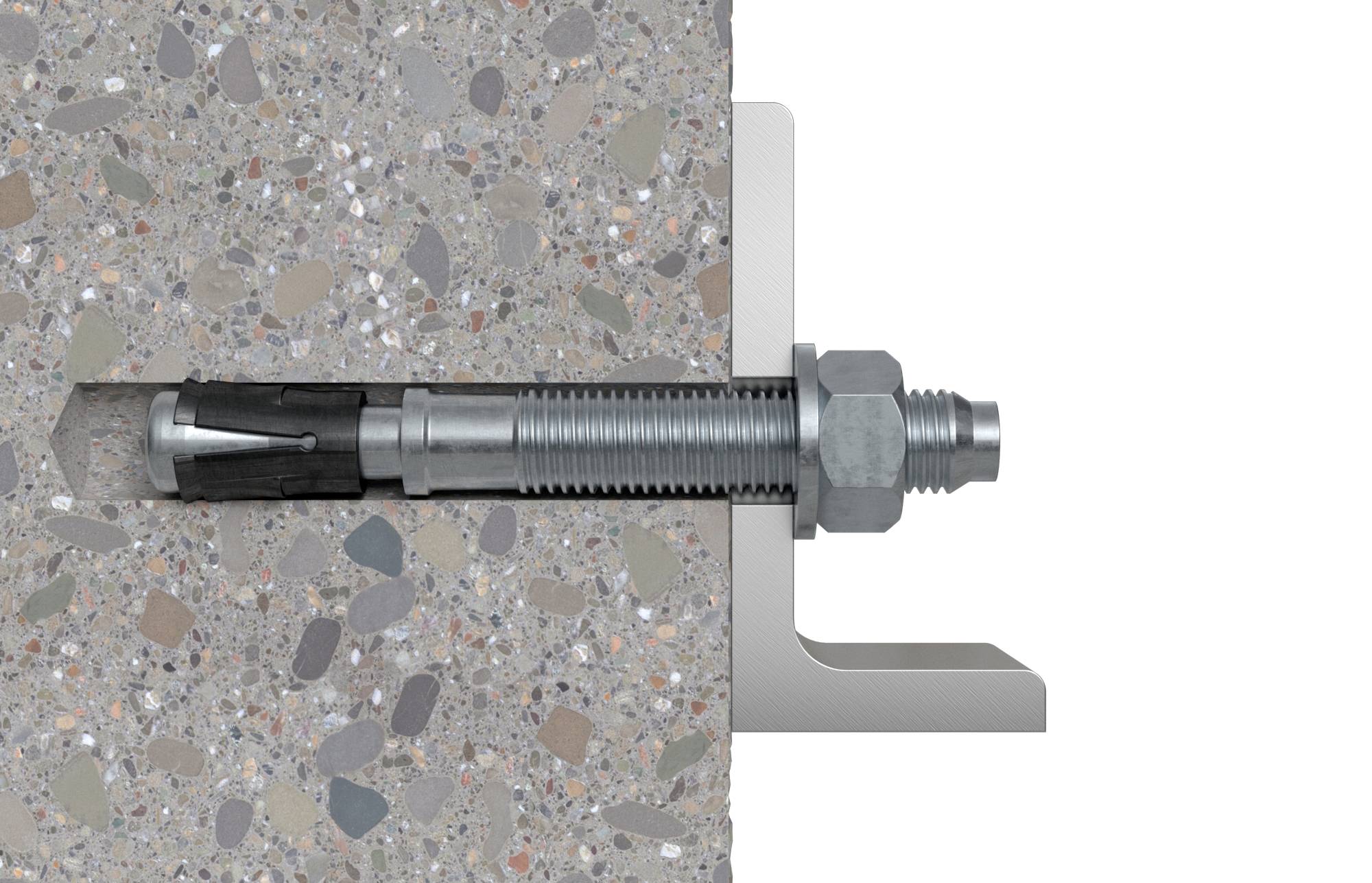 Metal screw with wall plug anchored in concrete, shows cross-section for stable fixing.